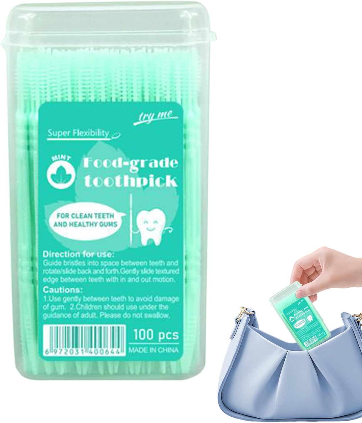 Generico Double-headed Toothpicks, Double-ended Toothpicks with Taste for Teeth Cleaning, 100 Pieces Fish Bone Shape Whitening Tools for Daily Use
