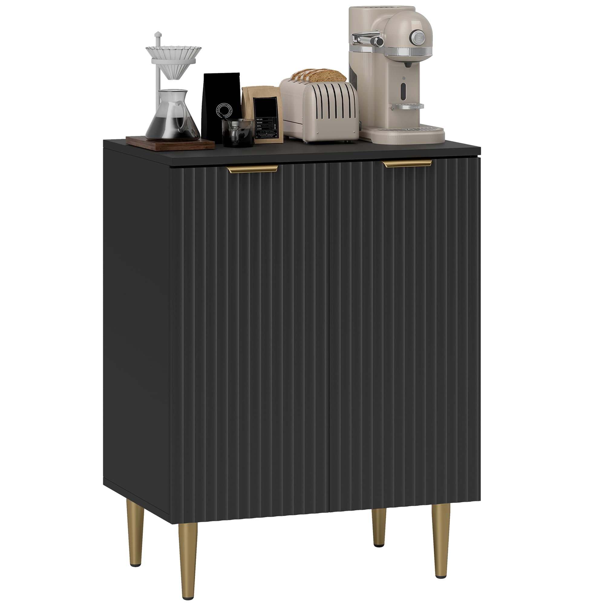 HOMCOM Credenza Cucina con 2 Ante, Ripiano Regolabile, 60x40x80 cm, Nero | Mobile Cucina, Mobile Buffet, Gambe in Metallo, per Soggiorno, Sala da Pranzo