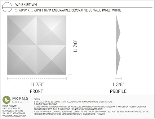 Miniatura 2 de Ekena Millwork WP12X12TIWH-CASE-50 11 7/8 pulgadas de ancho x 11 7/8 pulgadas de alto Tirana EnduraWall Decorativo 3D Panel de pared Cubre 48.96