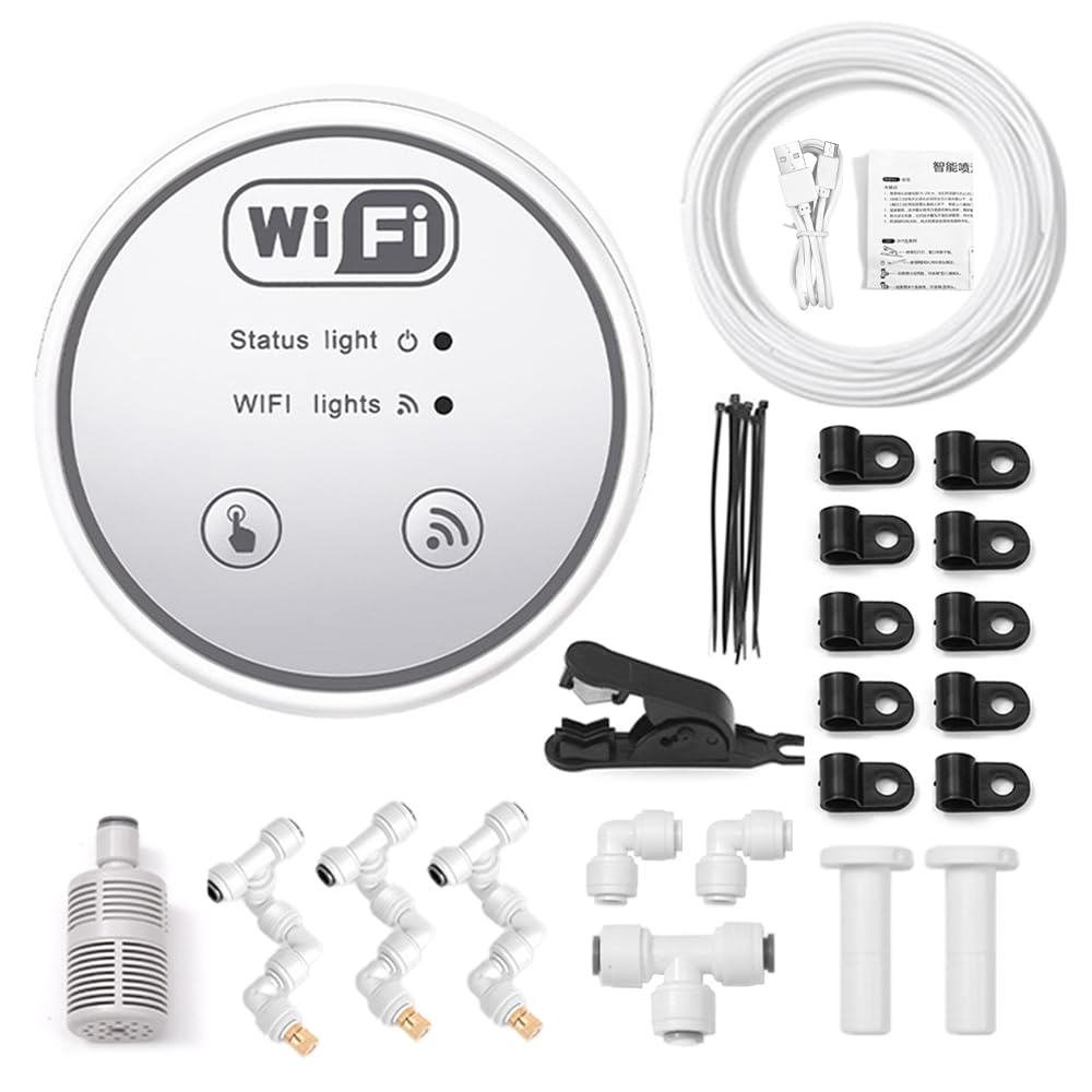 SIXRUN Timer per Irrigazione da Giardinaggio WiFi, di Irrigazione Automatico in Metallo con Controllo App, Programmi Personalizzati, Nebulizzazione Fine, Funzionamento Silenzioso per Piante da (Kit
