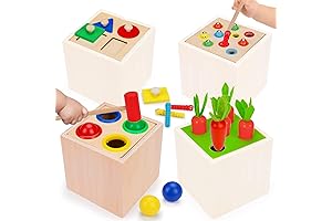 4 in 1 Wooden Block Shape Sorter Montessori Carrot Pulling Toy