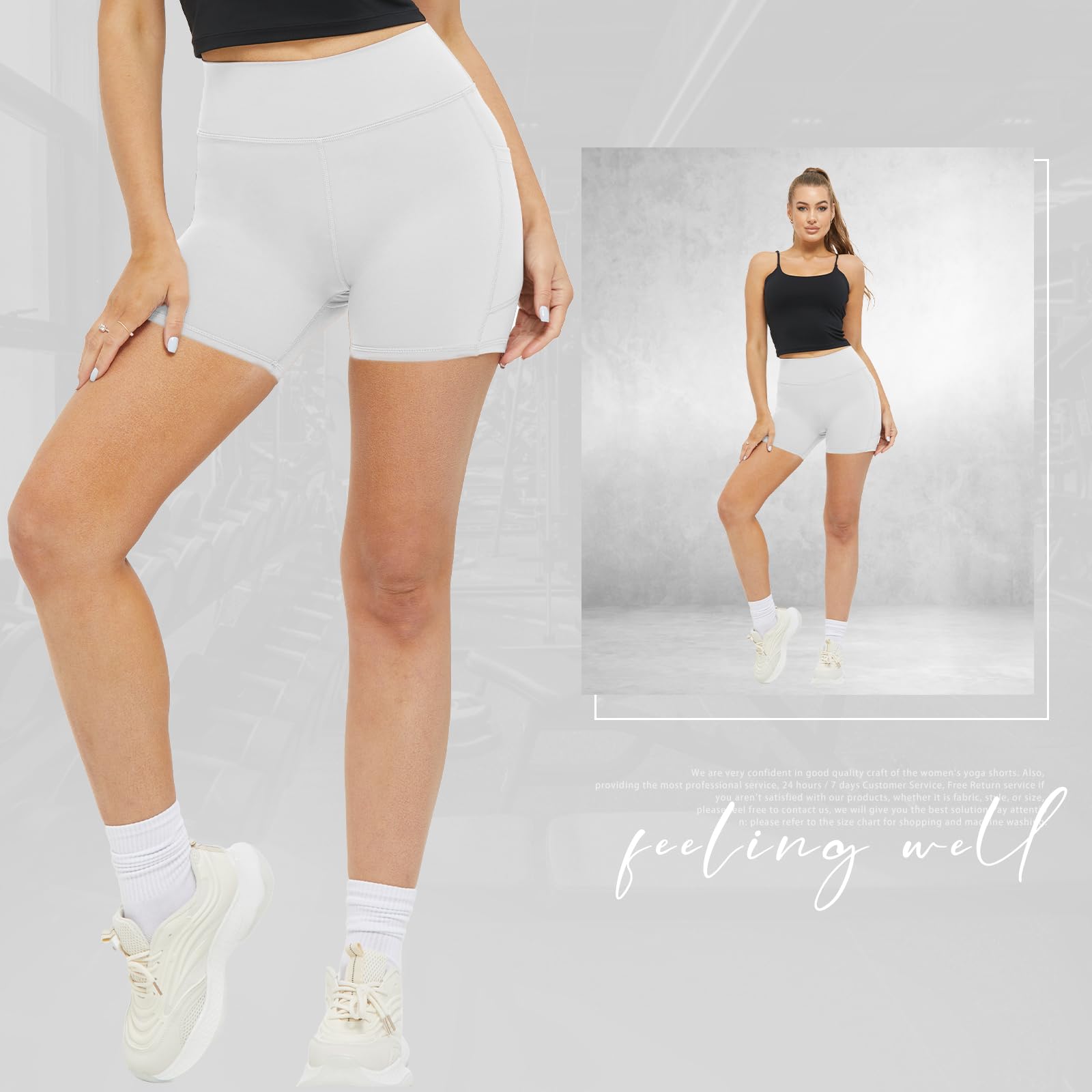 keriffe Damskie szorty crossover Biker 12,7 cm wysoka talia joga trening sportowe bieganie spandex szorty