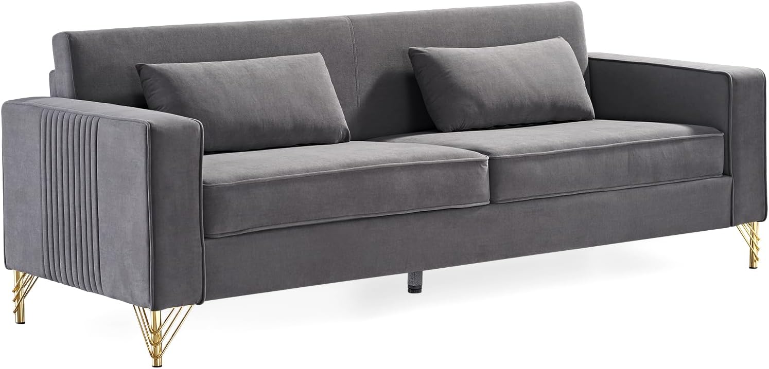 Aesthetic 85.8" Velvet Sofas for Living Room, 3 Seater Couch with Classic Modern Appeal and Luxurious Soft Comfort, Easy to Maintain, Grey