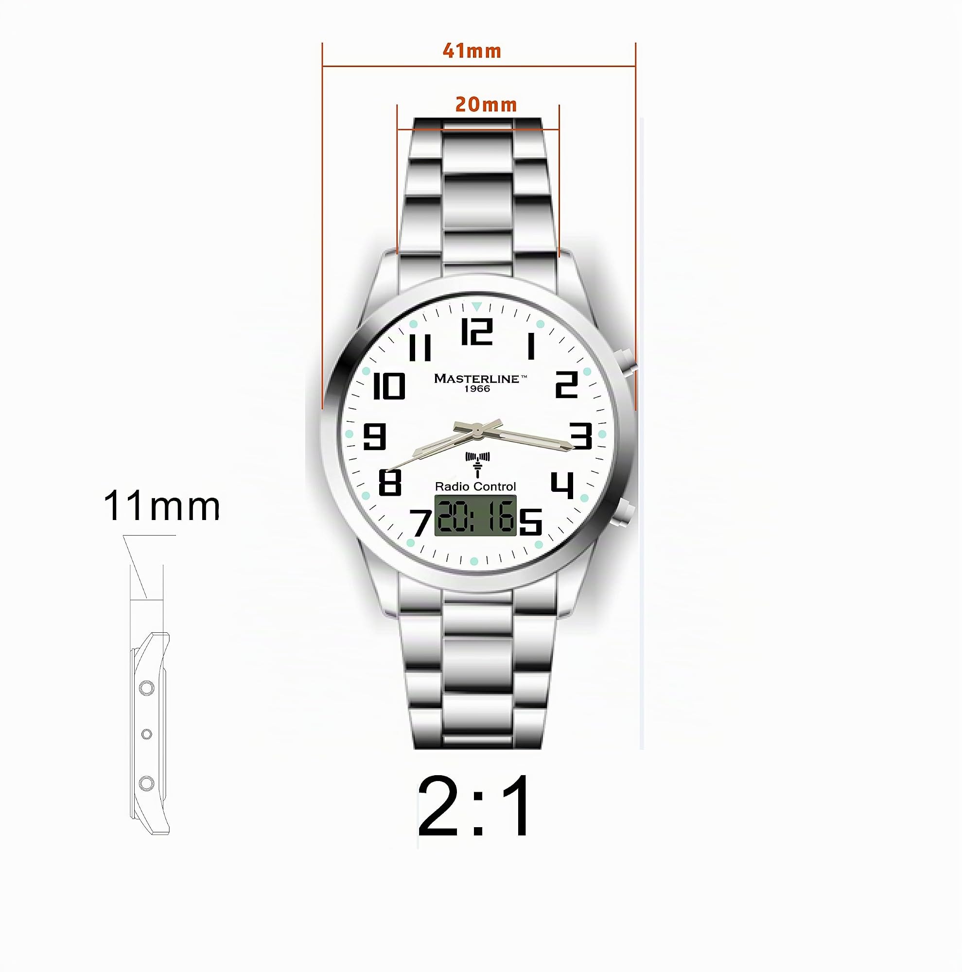 Funk-Uhr Analog-Digital mit Edelstahl Armband ML06228010