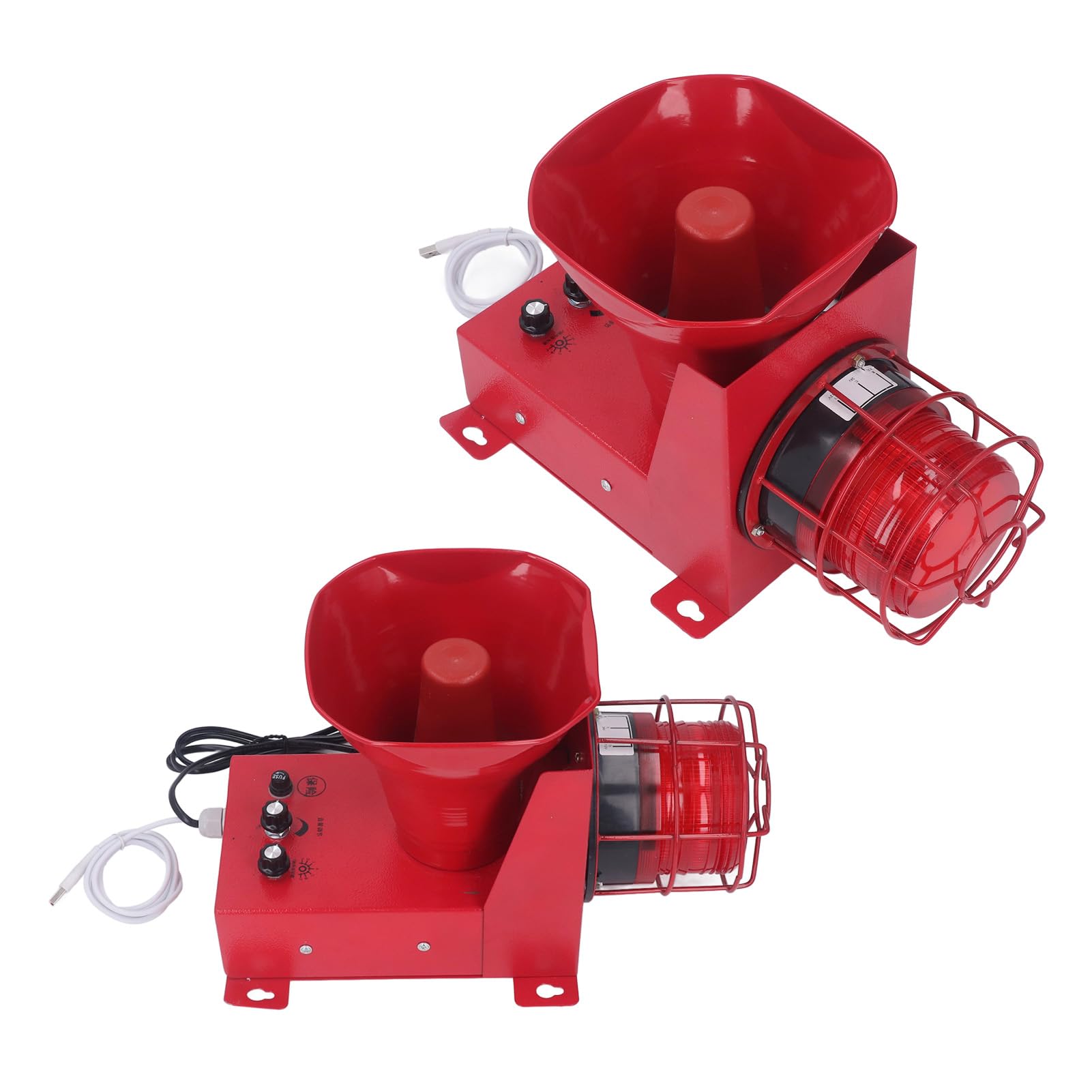 Alarma de Sirena Industrial, bajo Consumo, Alto Brillo, Impermeable, Volumen Ajustable, Sonido 180dB, Alarma Luminosa, Protección IP65, con Puerto USB para Uso de Emergencia