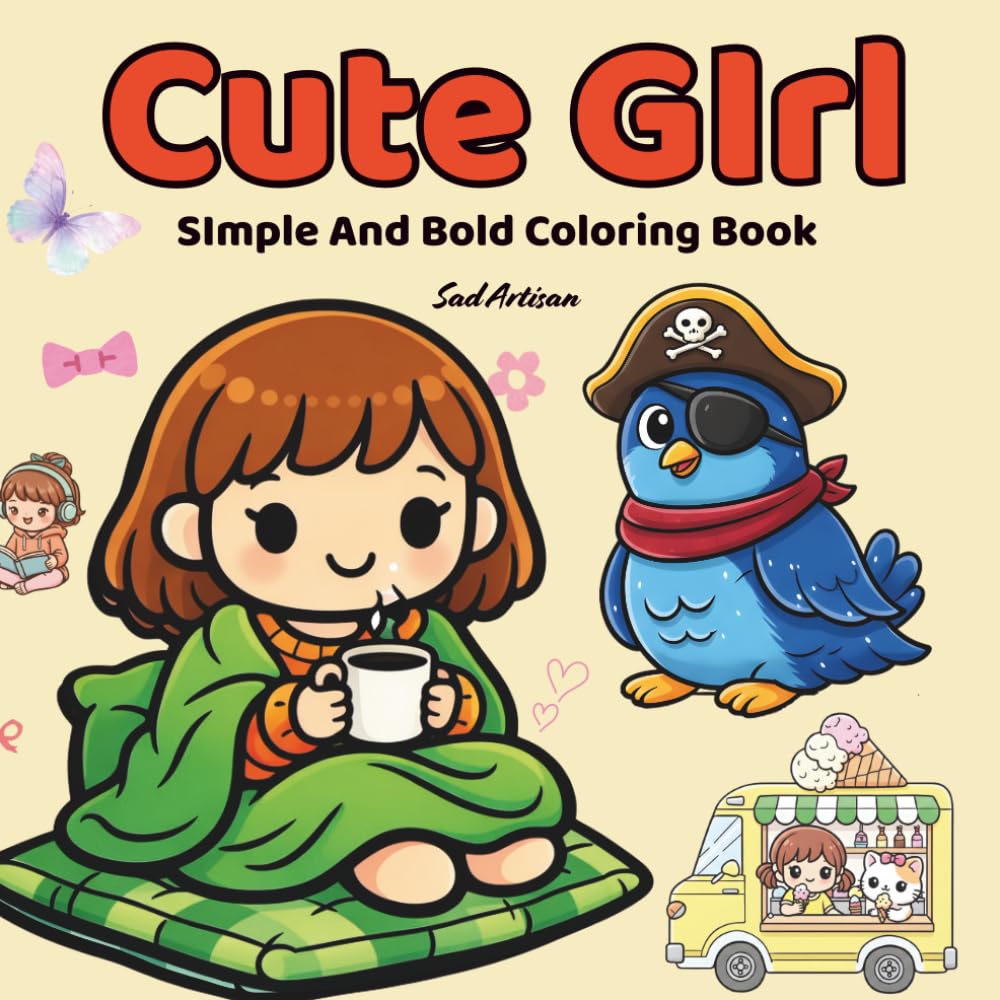 Cute GIrl: SImple And Bold Coloring Book