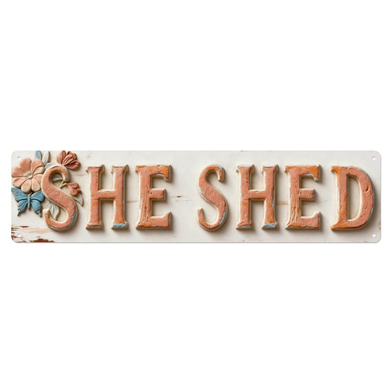 Floral Butterflies Colorful Letters Pattern Metal Tin Sign Plaque