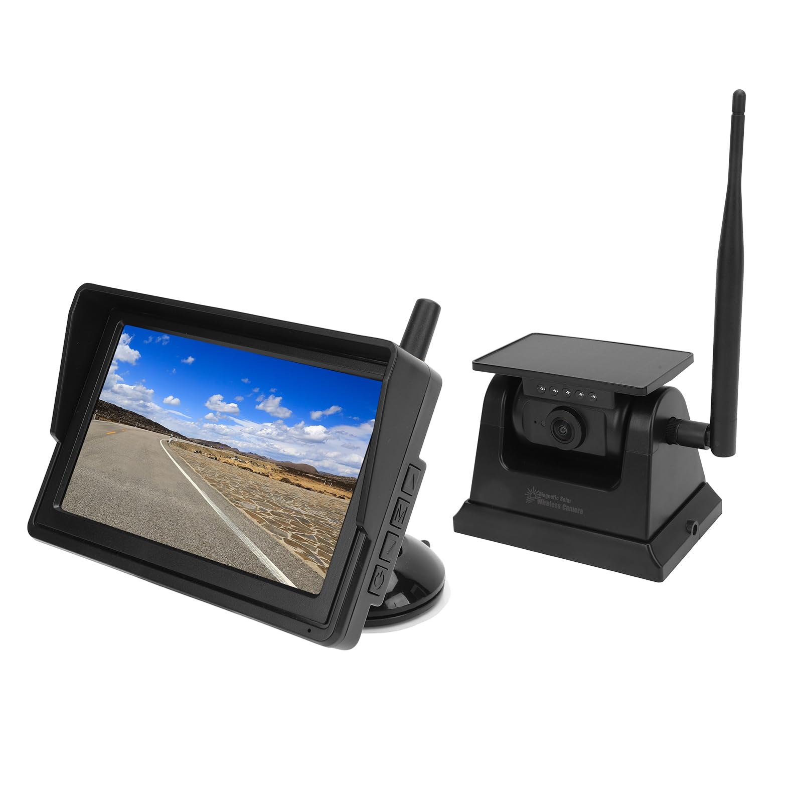 Cámara de Respaldo Solar Inalámbrica, Pantalla HD Magnética, 1080P, Vista Trasera a Prueba de Arañazos para Camiones, RV, Coches, Remolques de Caballos