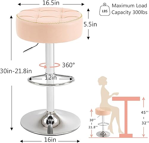 Miniatura 3 de Purgreen Modernos taburetes circulares giratorios de altura ajustable, silla giratoria de altura de mostrador de 360, cómodo asiento de piel