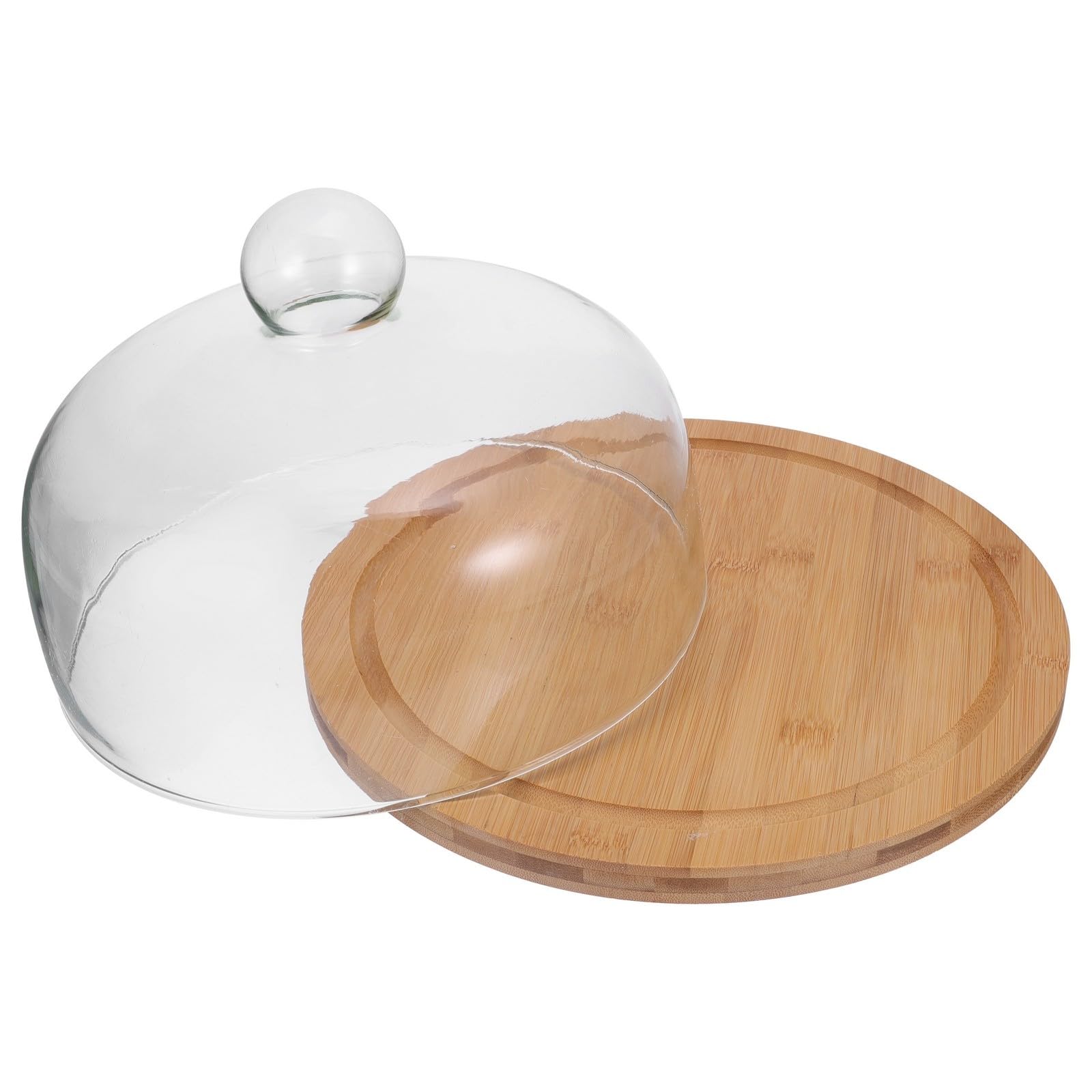 Plat à Gâteau avec Couvercle en Verre et Plateau Tournant en Bois