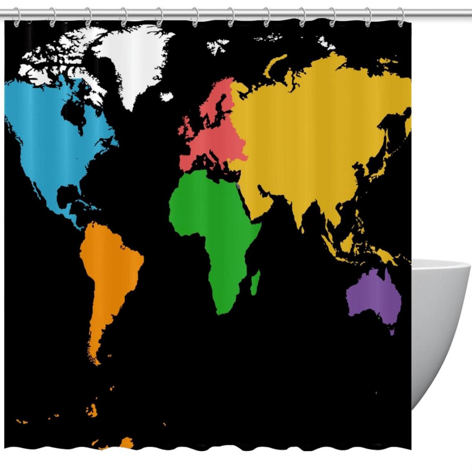 Rideau de douche coloré motif mappemonde pour inspirer vos prochains voyages de vacances en famille