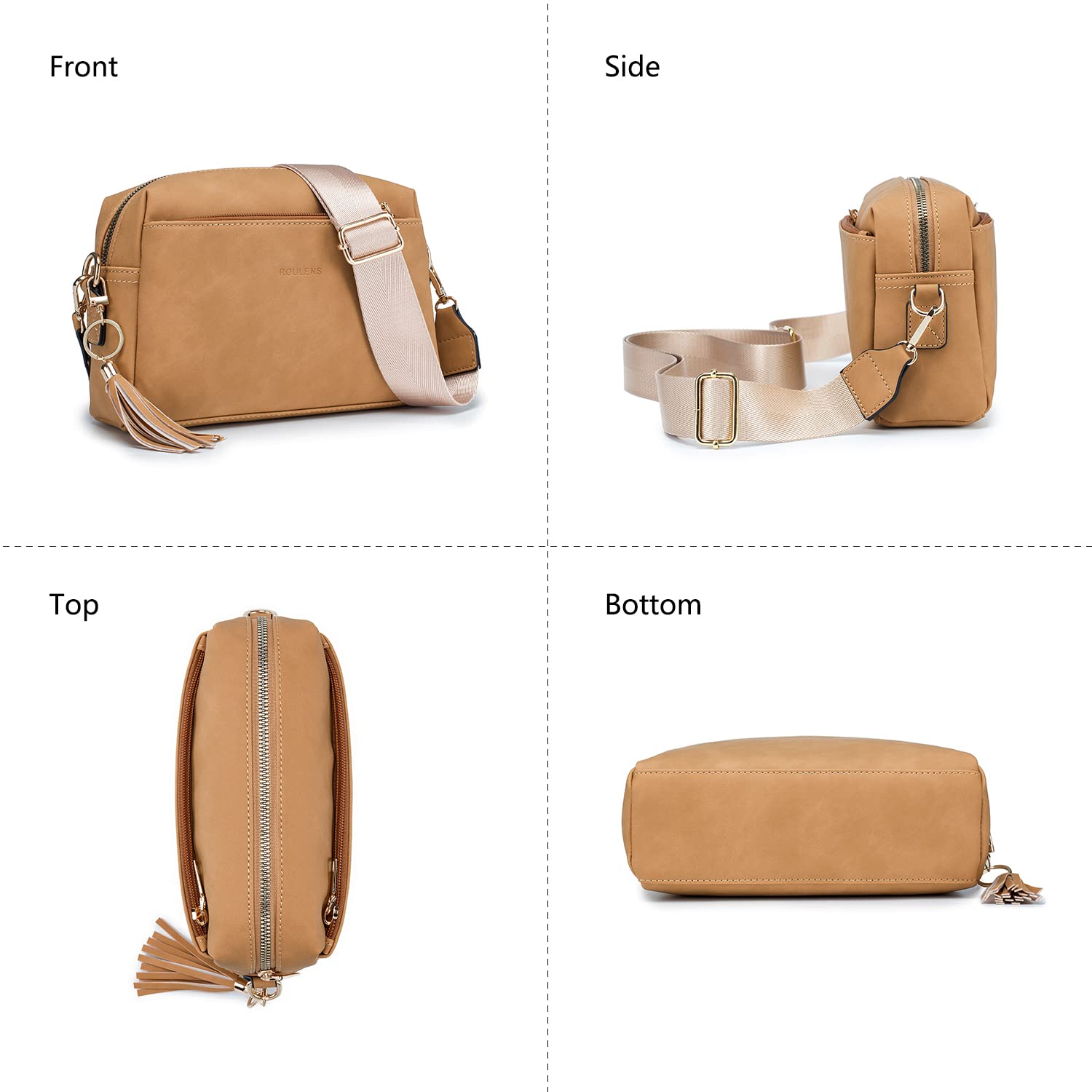 Roulens Piccola Borsa a Tracolla Donna con 3 Scomparti Capienti,Borsa Mano PU Pelle Messenger Crossbody Bag,Borsa a Spalla con Tracolla Ampia Regolabile e Rimovibile