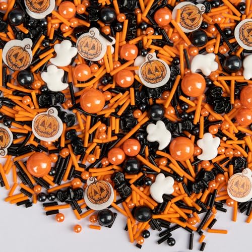 Twisweet Halloween Sprinkles, Pumpkin Sprinkles For Cake Decorating, Edible Candy Ghost Bat Sugar Sprinkle Mix, Black And Orange Baking Candy Bulk, Cupcake Topper Cookie Ice Cream Cake Decorations, Halloween Scary Theme Trick Or Treat Party Supplies (130G/4.58Oz)