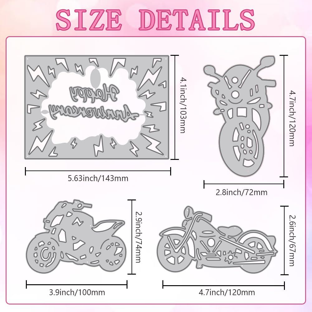 DELORIGIN Motorcycle Cutting Dies Anniversary Frame Card Making Die Cut Carbon Steel Die Cuts Stencils Card Scrapbooking Embossing Template for DIY Paper Craft Making Album Gift Invitation Decor - Image 2