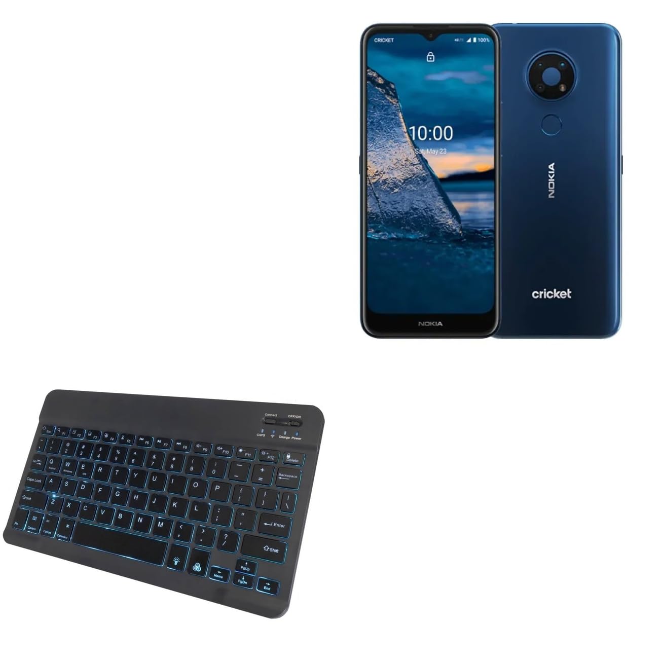 BoxWave Keyboard Compatible with Nokia C5 Endi - SlimKeys Bluetooth Keyboard - with Backlight, Portable Slim LED 7 Colors - Jet Black