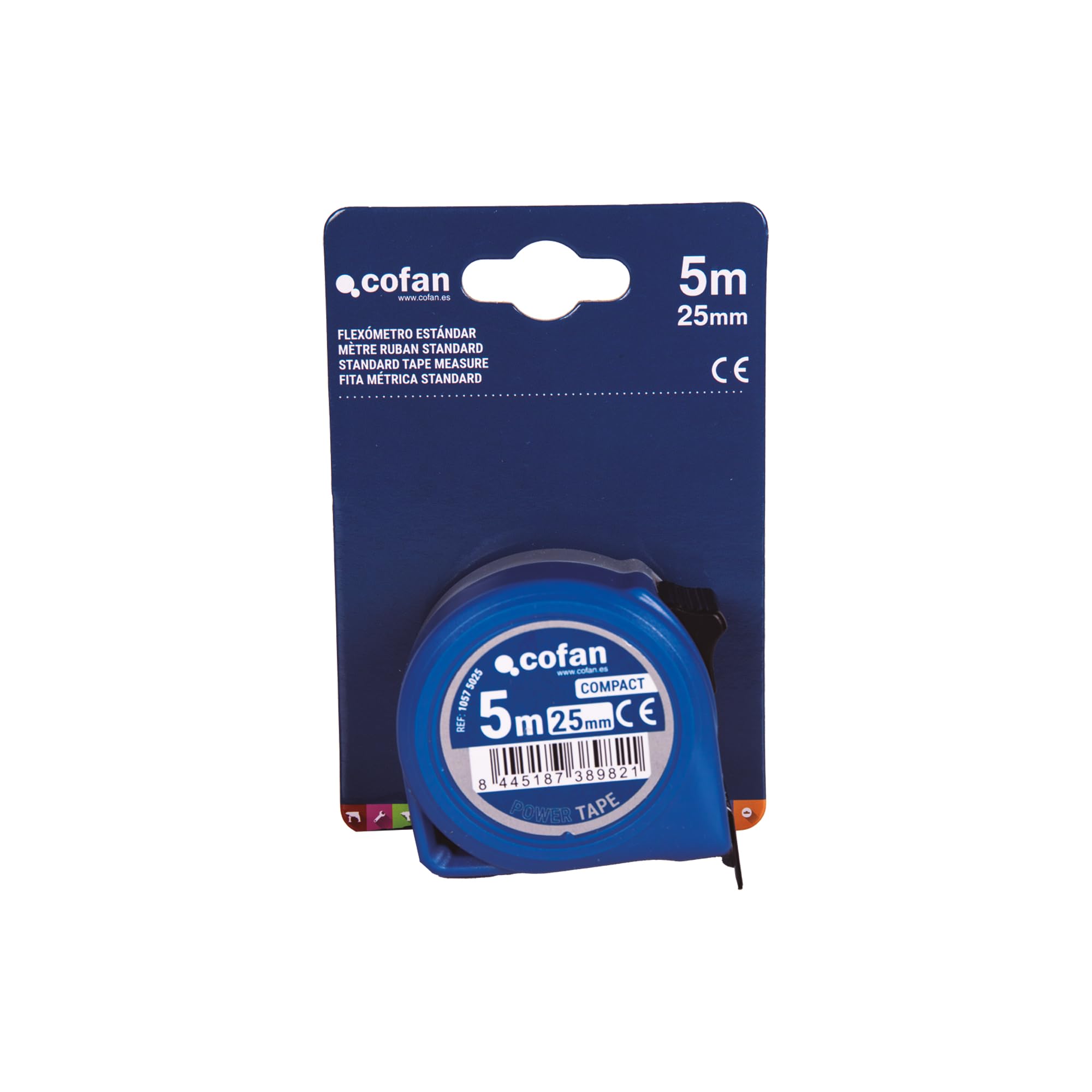 Cofan Expositor para Flexómetros Estándar con Botón de Bloqueo de Cofan | Incluye 12 Flexómetros | Flexómetros de 3 o 5 m | Ancho de la Hoja de 16 o 19 mm (12, 5 m x 25 mm)