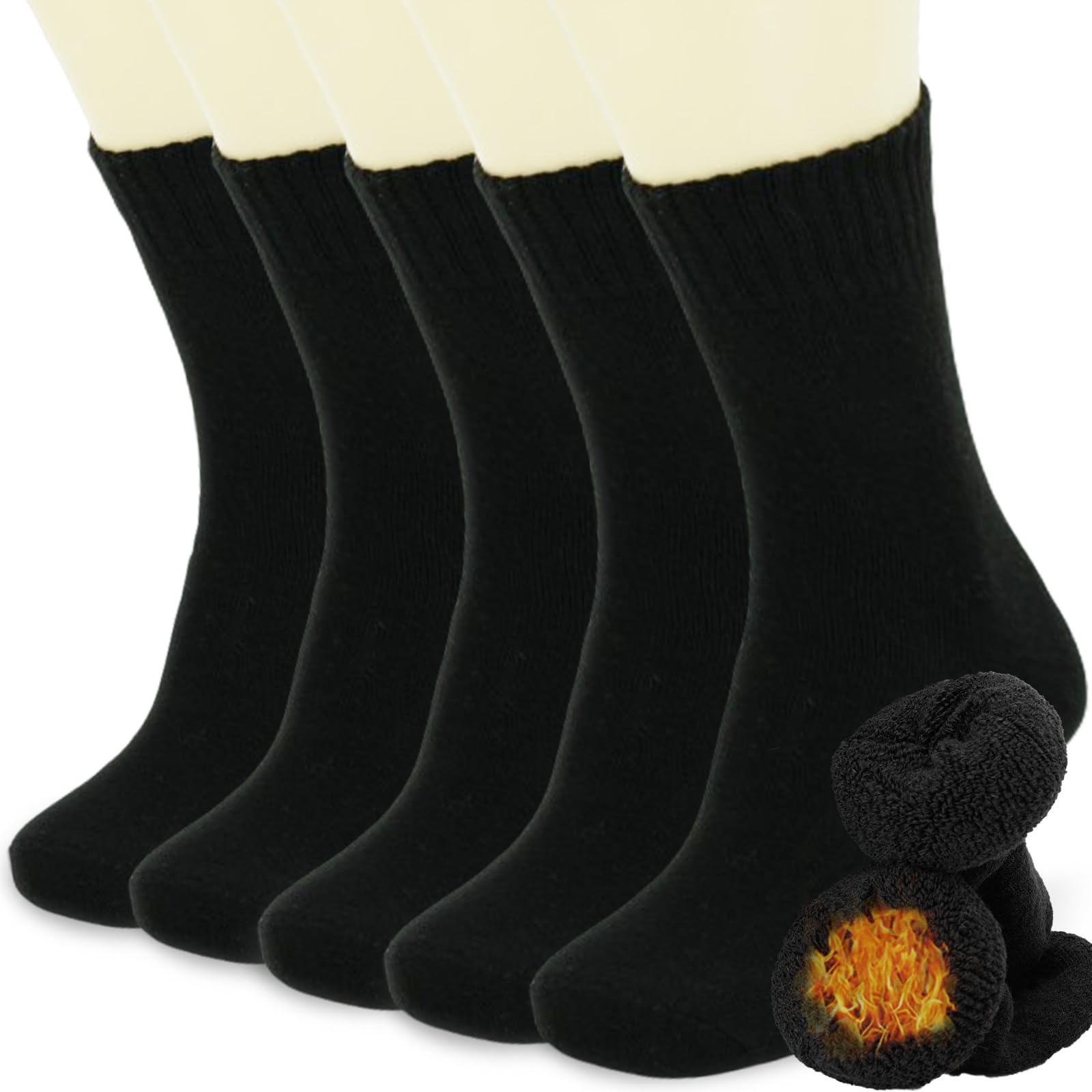 VoJoPi Men's Thermal Socks, 5 Pairs Winter Socks with Soft Terry Towel, Comfortable and Breathable for Hiking, Running, Skiing Sports, Size 39-45