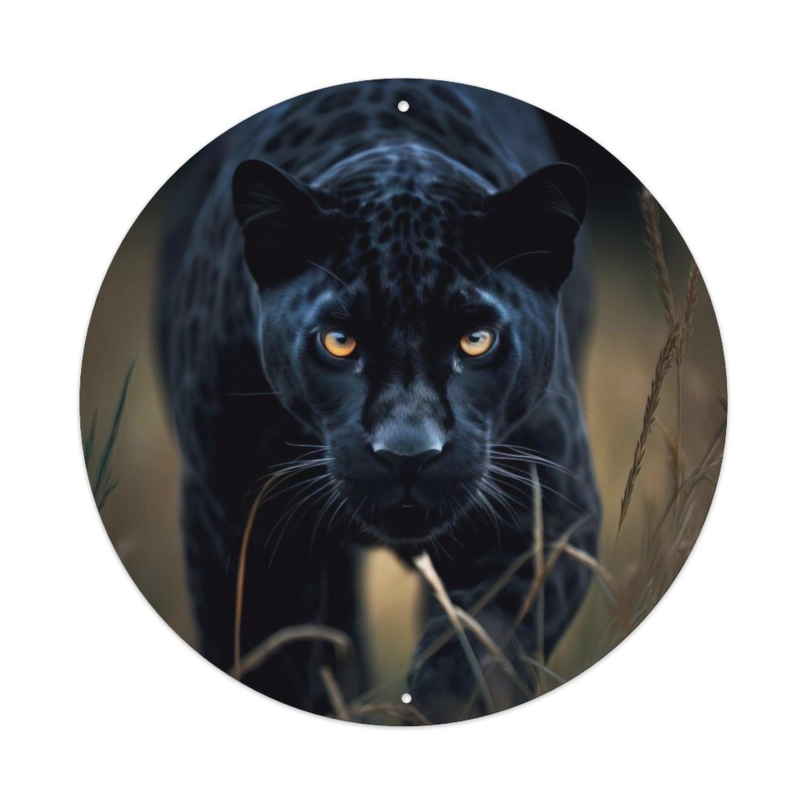Wildlife Fierce Black Panther Vintage Metal Tin Sign Plaque Wall Decor for Cafe, Club, Garden Round Metal Poster 8x8Inch