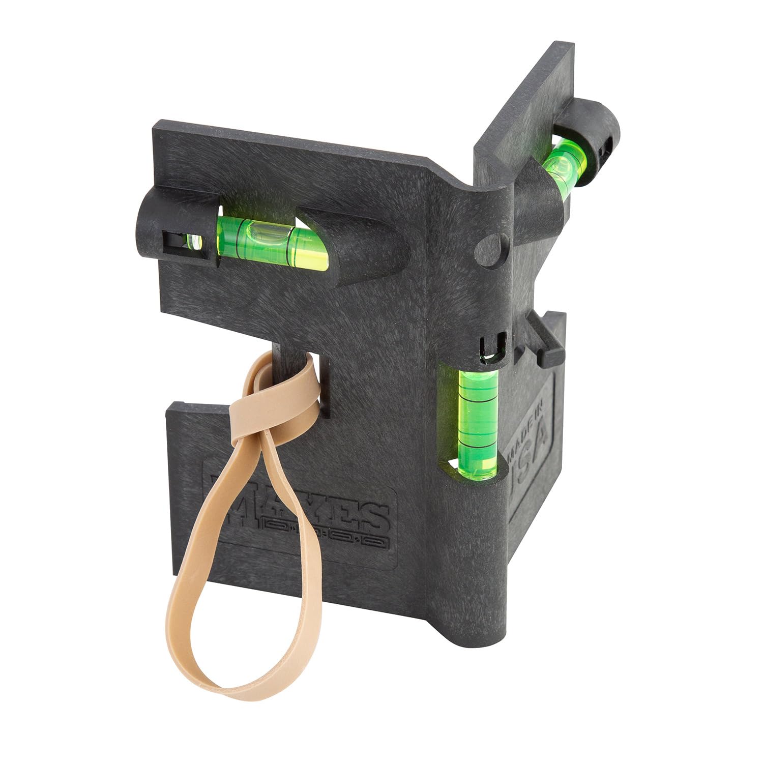 Mayes 11061 Magnetic Post Level, Made in USA for Plumbing Fence Posts and Leveling Deck Rails, 3 Vials, Magnetic Strips, Elastic Strap, 5 Inch,