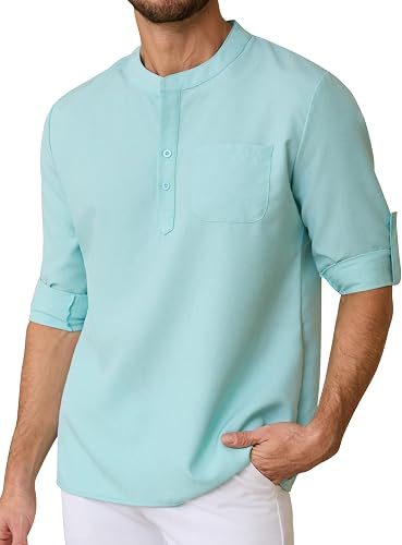 Snullo Mens Henley Shirts Button Down Long Sleeve Dress Shirt Business Work Offi