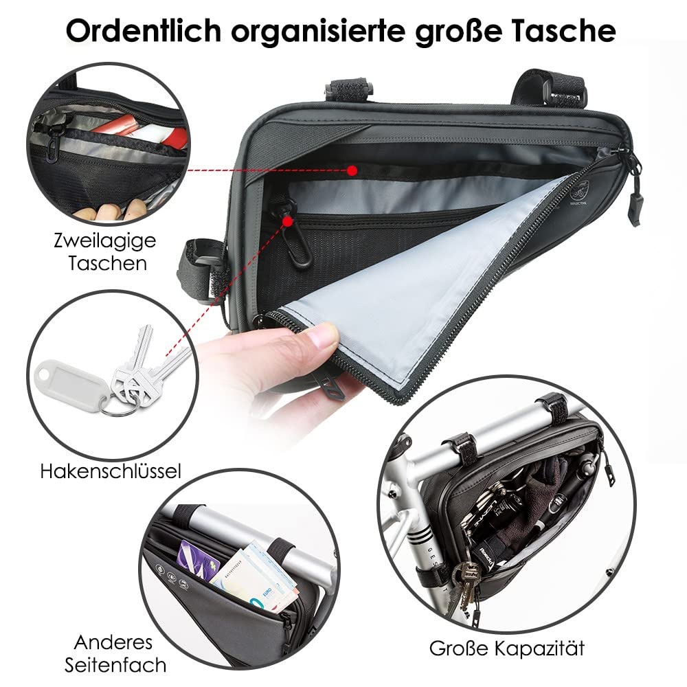 Nasjac Fahrrad Rahmentasche Dreiecktasche, wasserdichte Rahmentasche Fahrrad, reflektierende Fahrradtasche Rahmen Werkzeugtasche mit große Kapazität für Mountainbike Rennrad E-Bike Gravelbike