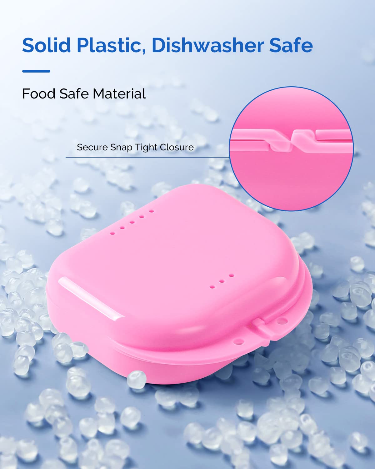 JMU Estuche de retención, estuche de retención de ortodoncia con orificios de ventilación, estuche protector bucal, rosa | Contenedor de almacenamiento dental de plástico, soporte protector bucal con cierre a presión