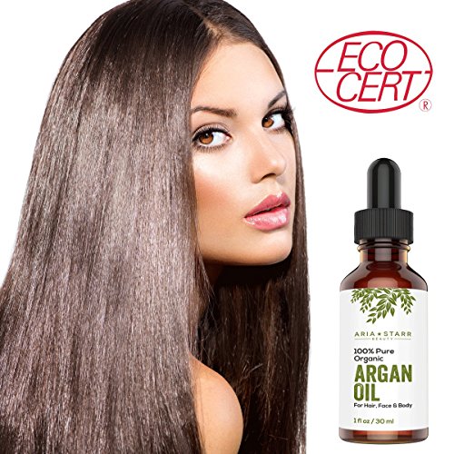 Aria Starr Beauty Organic Argan Oil For Hair, Skin, Face, Nails, Beard & Cuticles - Best 100% Pure Moroccan Anti Aging, Anti Wrinkle Beauty Secret, Cold Pressed Moisturizer 1Oz #TOP4