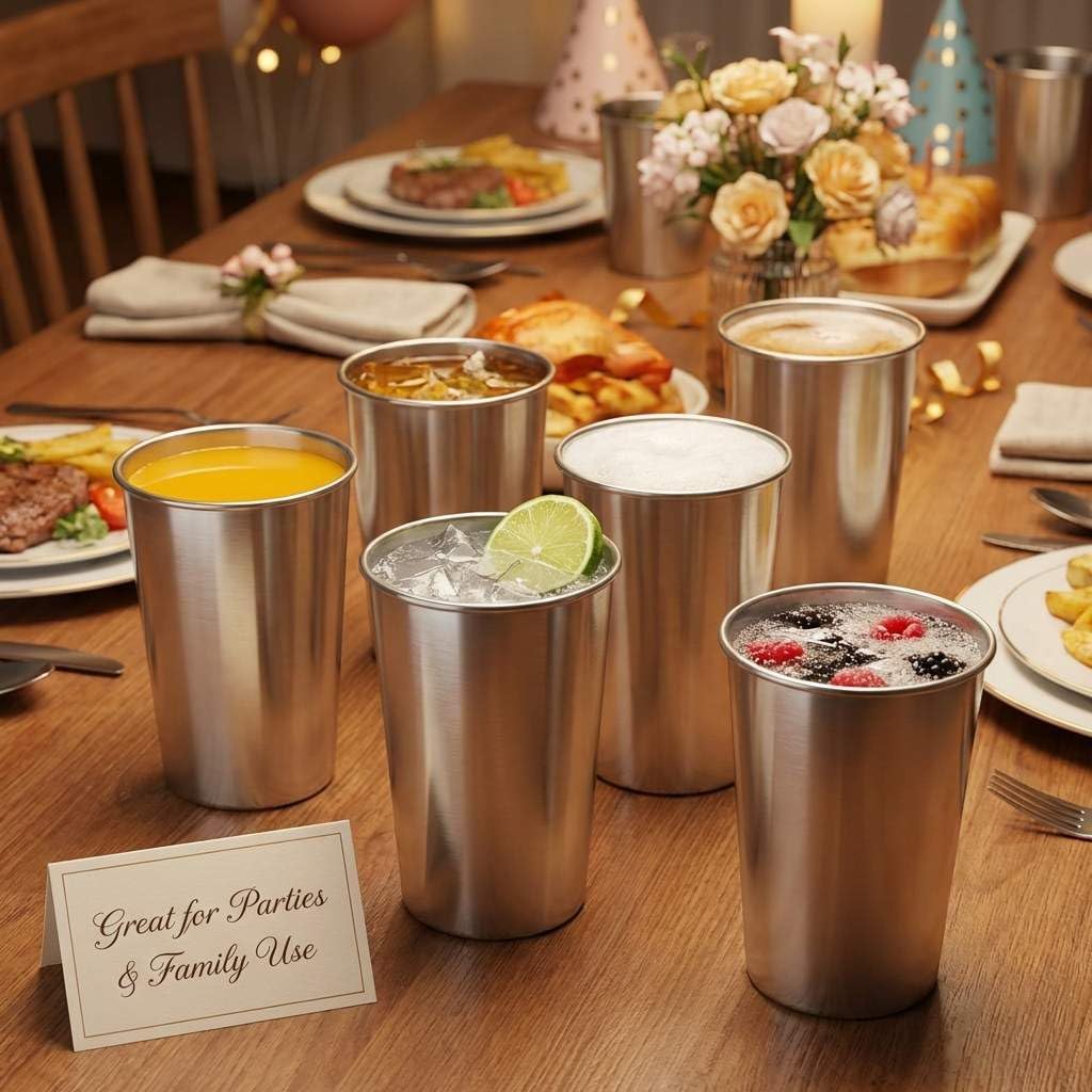 QWORK 16 Ounce Stainless Steel Pint Cups, 16 Pack 450ml 304 Steel Cup, Metal Drinking Glasses, Shatterproof Cup - Image 7