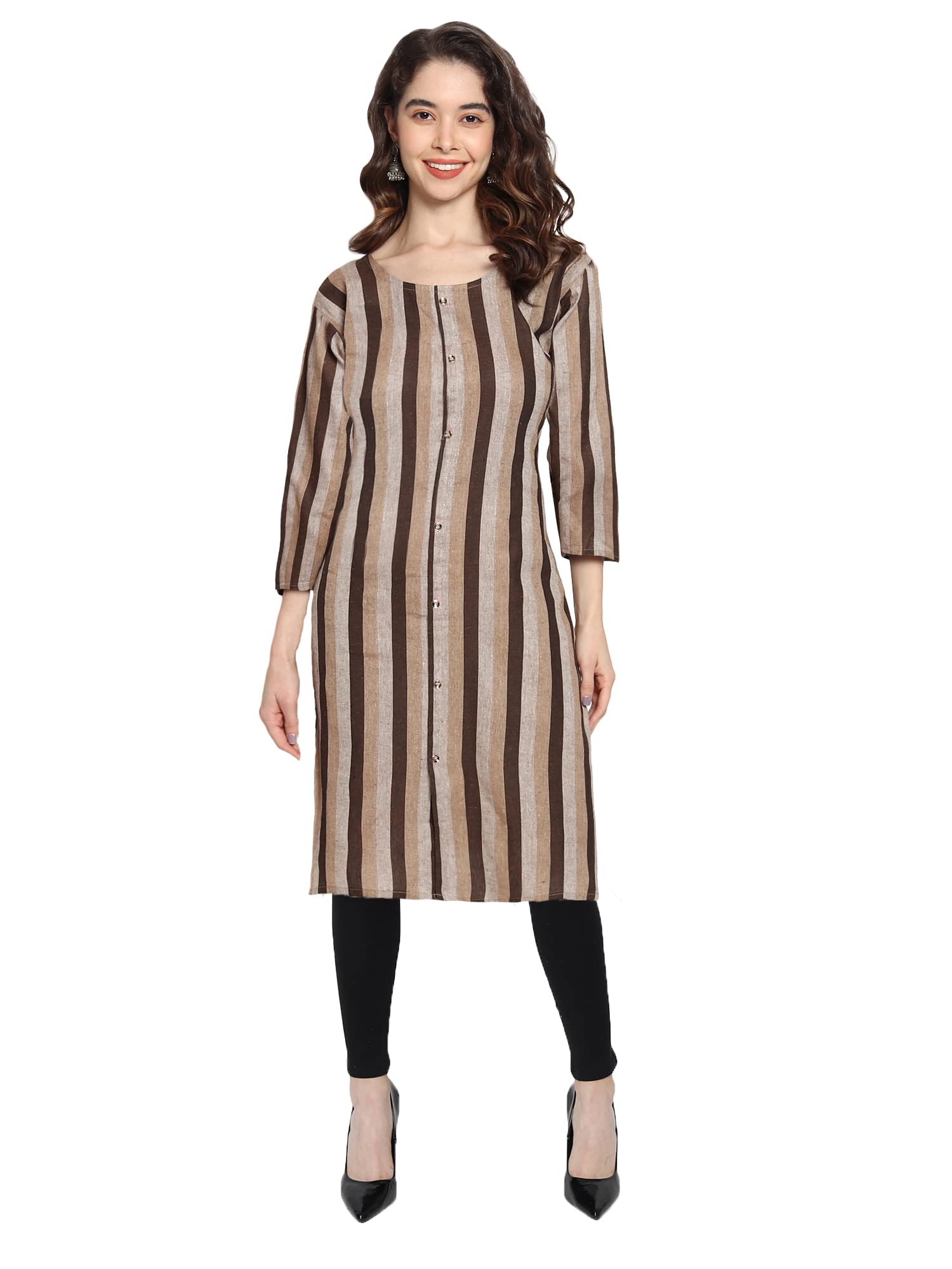 KB CREATIONKurti Regular Fit Cotton Round Neck Style Stripe Kurta for Womens and Girls