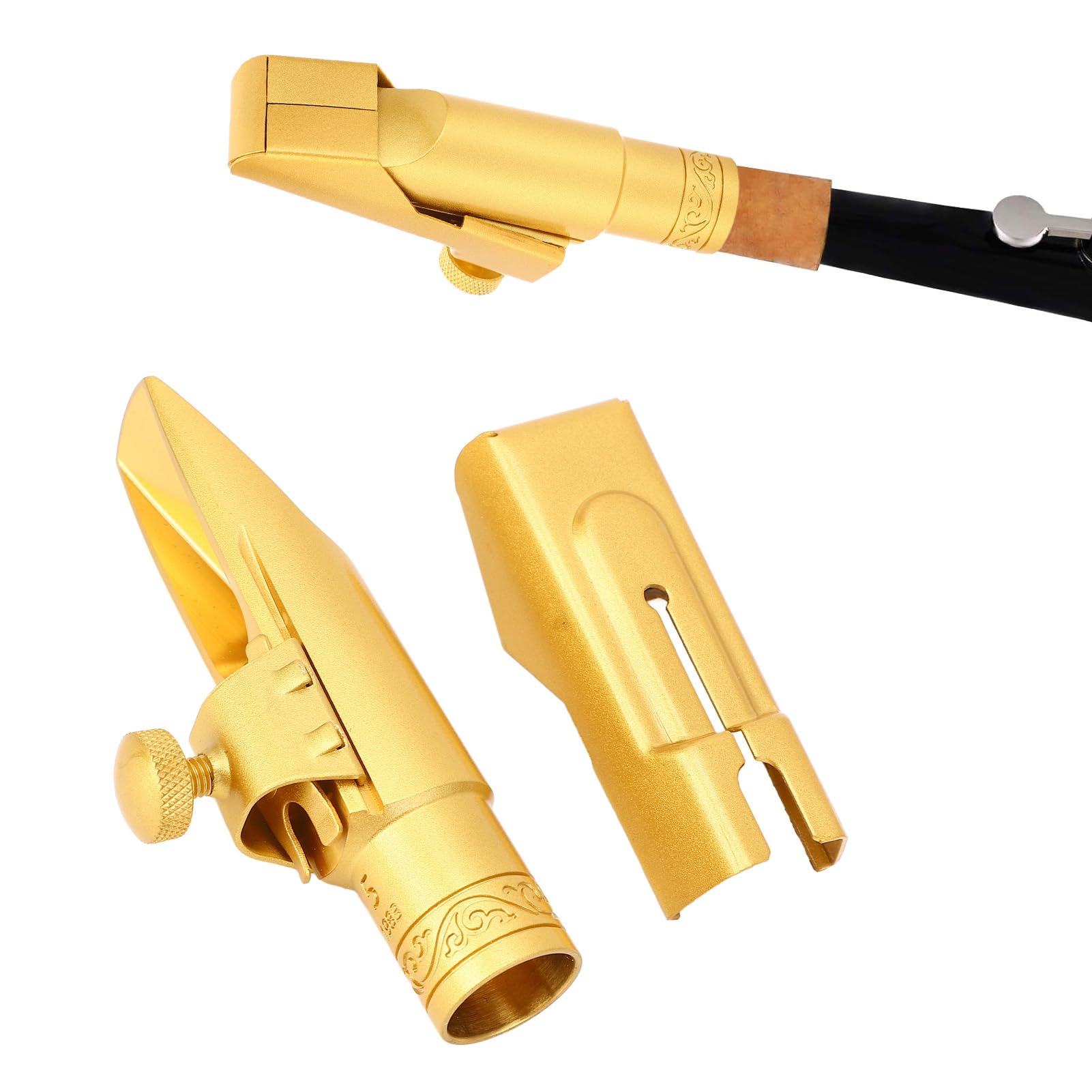 Brass Metal Eb Alto Saxophone Mouthpiece with Cap Ligature Brass Metal Eb 5C Replacement for Professionals Beginner Frosted Slide Cover