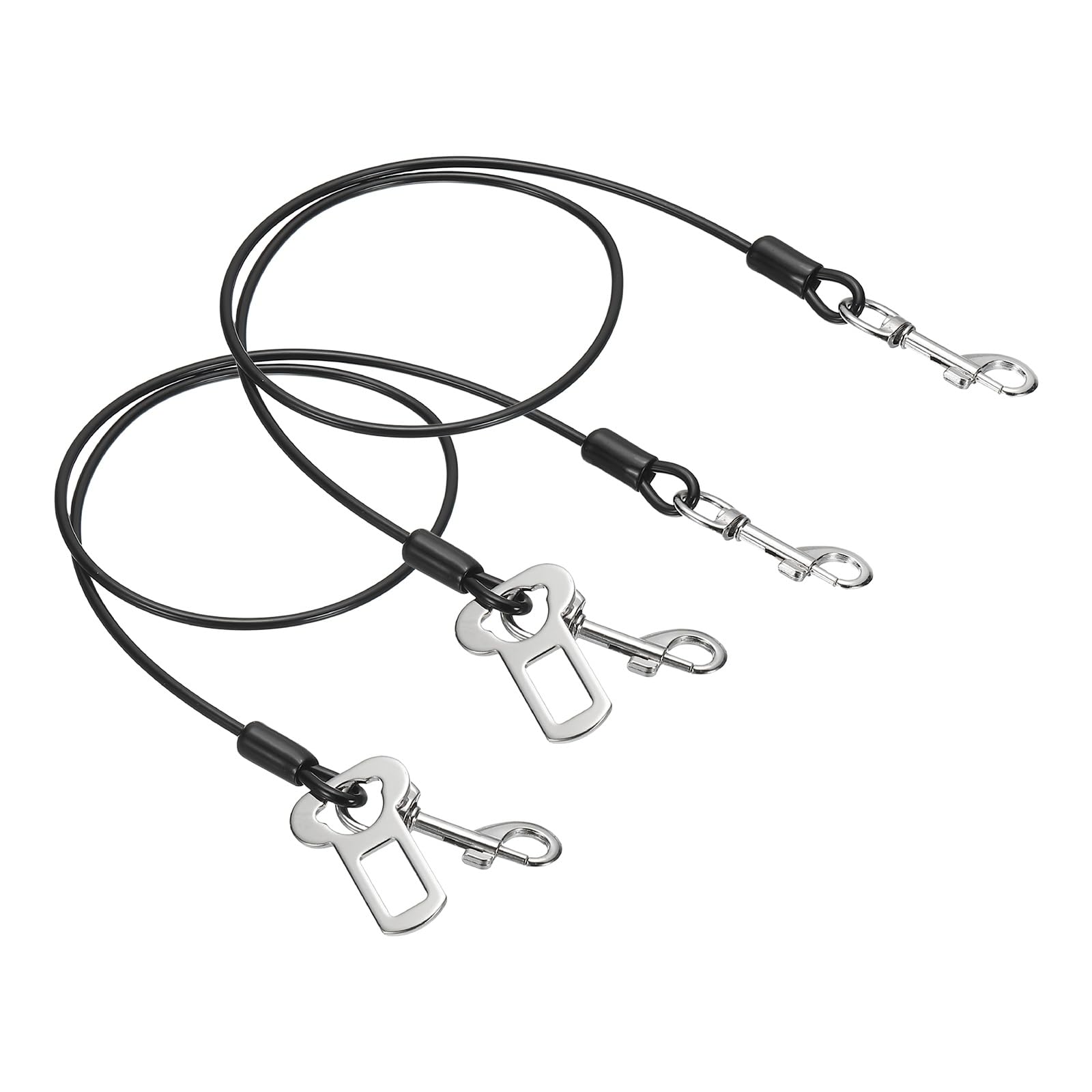 PATIKIL Chew Proof Dog Leash, 31 in Dog Seat Belt Harness with Double Clips Leash Extender Steel Braided Vehicle Tether, (Black, 2 Pcs), Intended for Pet Walking/Training