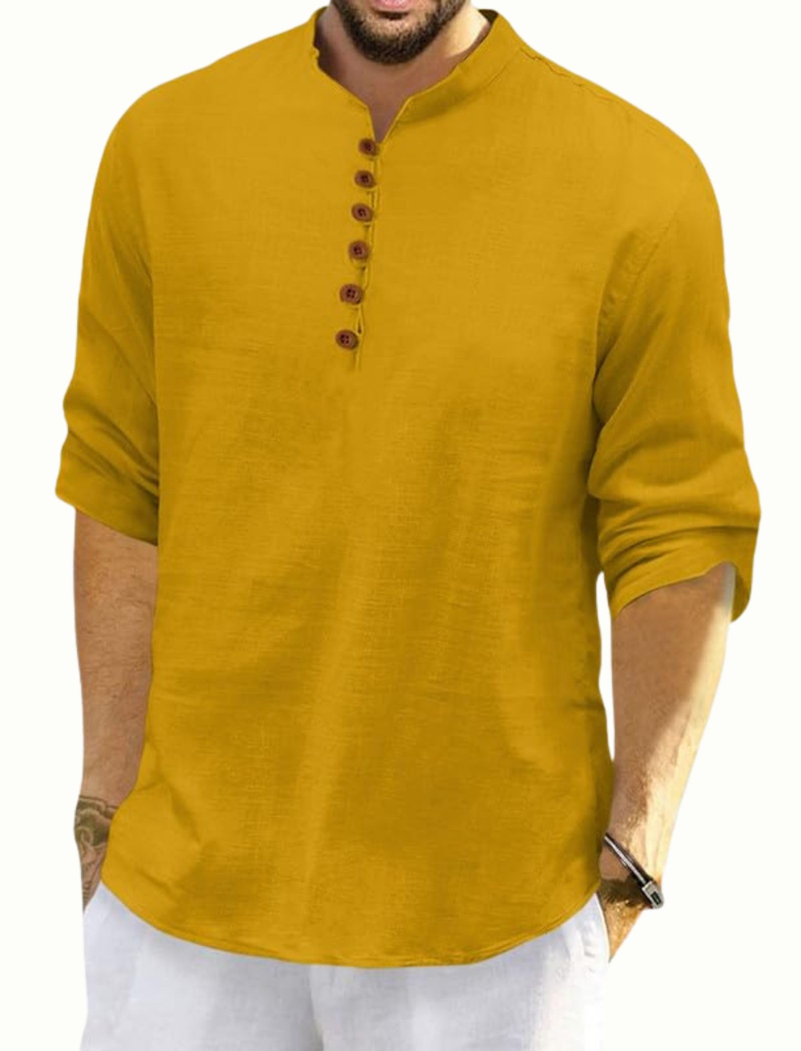macsivo Men's Cotton Blend Short Kurta with Solid Mandarin Collared Full Sleeve Curved Hem Length | Kurta for Men Stylish-picture-31