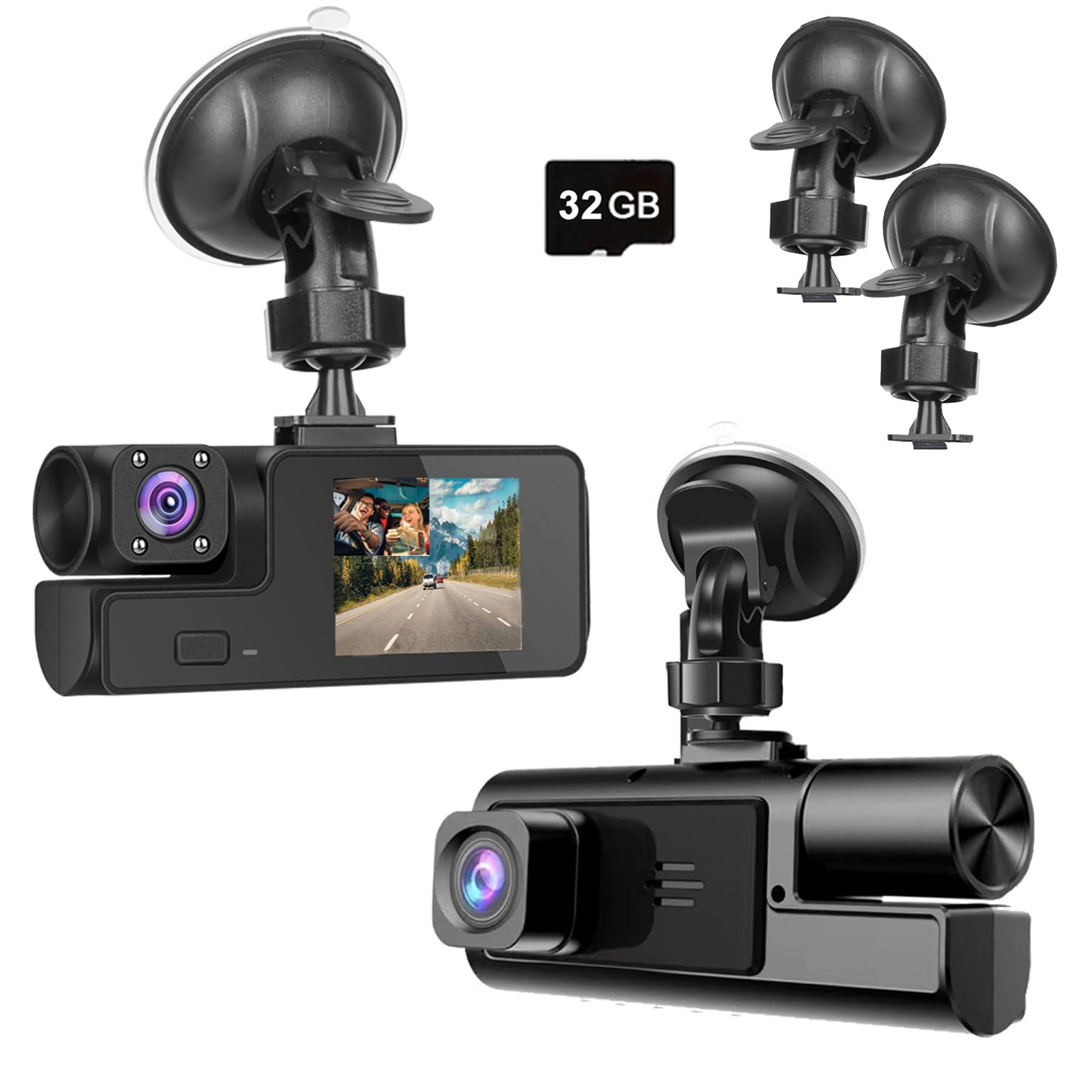 Photo 1 of 1080P Dual Dash Camera for Car Front and Inside Dashcam Car Security Video Recorder,170°Wide Angle Vehicle Cam,WDR,G-Sensor,2’’ IPS Screen,Loop Recording,Night Vision (Dual Dash Cam with 32G Card)