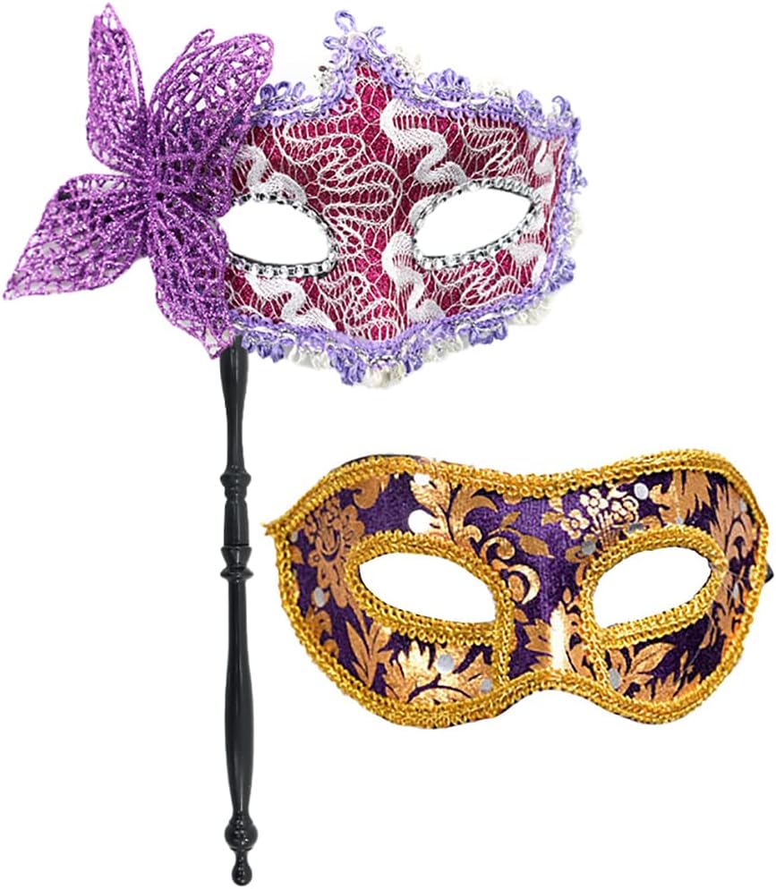 AZYOUNG Couples 2pcs a set Removable Foldable Stick on Masquerade Mask with Side Butterfly Mens Flat Half Face Cloth Mask