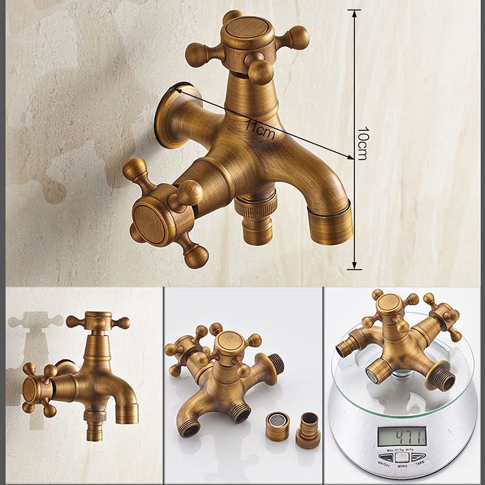 QHQQXN Rubinetto per Lavatrice Antico Europeo, Rubinetto per Piscina Singolo per Scopa Fredda, Rubinetto per Lavatrice a Doppio Uso Tutto in Rame, Rubinetto G1/2 ad Apertura Rapida, per Vasca da