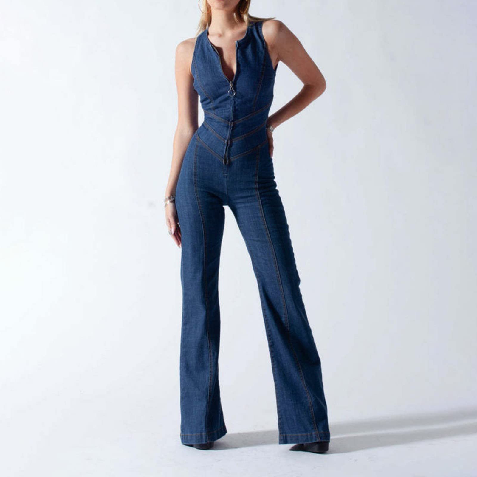 Jumpsuit Damen, Jumpsuits für Damen Lang, Overall Sommer Weites Bein Ärmellos Romper Einteiler Kostüm, Playsuit Outfit Frauen Komplett Hosenanzug Festlich Elegant Casual Basic Jumpsuit Damen Business
