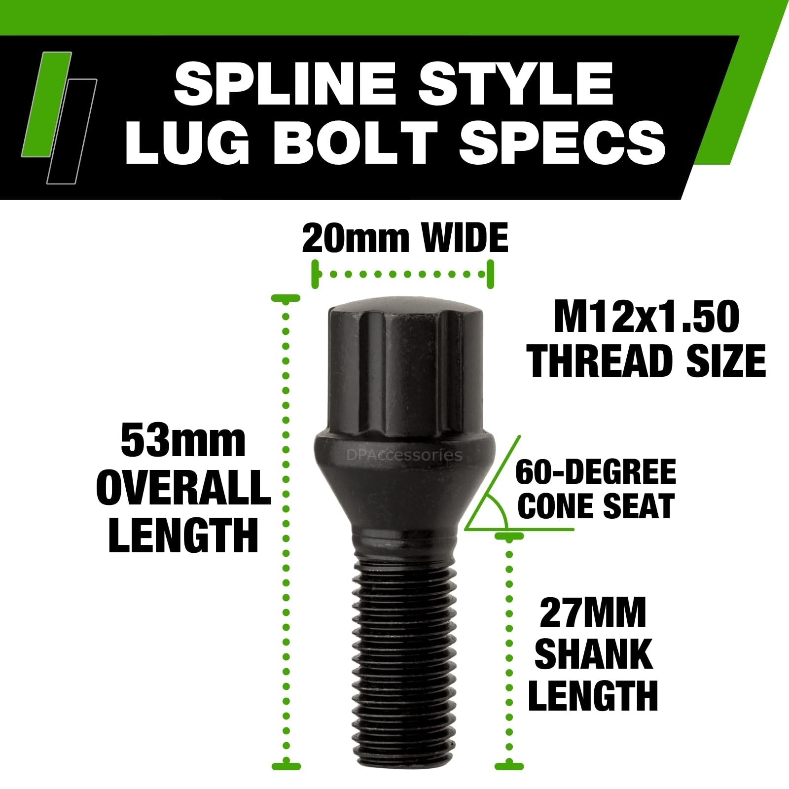 Amazon.com: DPAccessories Black M12x1.50 Lug Bolts for Aftermarket