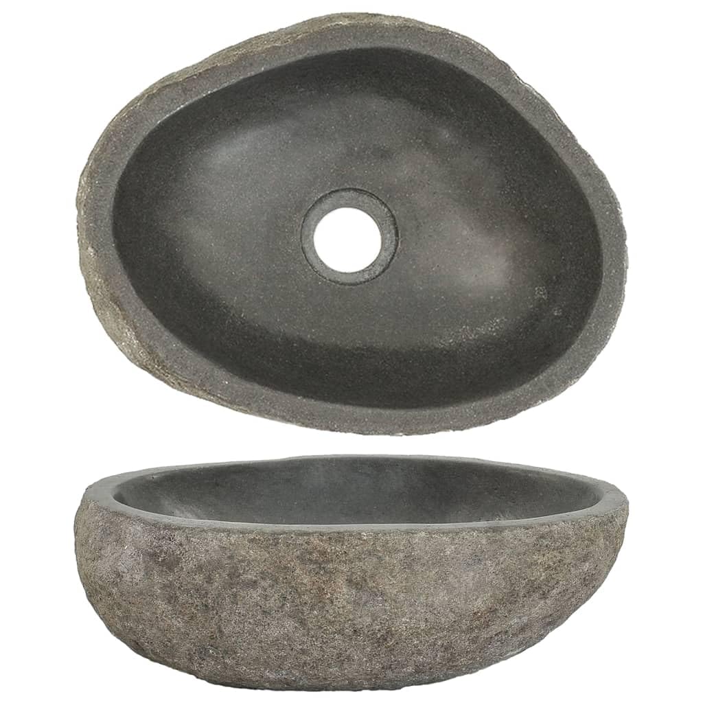 AUVYI Lavabo per ospiti con pietra di fiume, ovale, 30-37 cm, colore antracite, pietra naturale, lavabo, lavandino da appoggio, lavandino per cosmetici, bagno decorativo, pratico