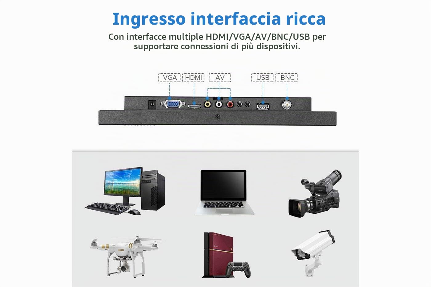 YASTA Monitor 13.3" Pollici Per Telecamere di Videosorveglianza Schermo Portatile con Display LED-TFT 1366x768 HDMI VGA