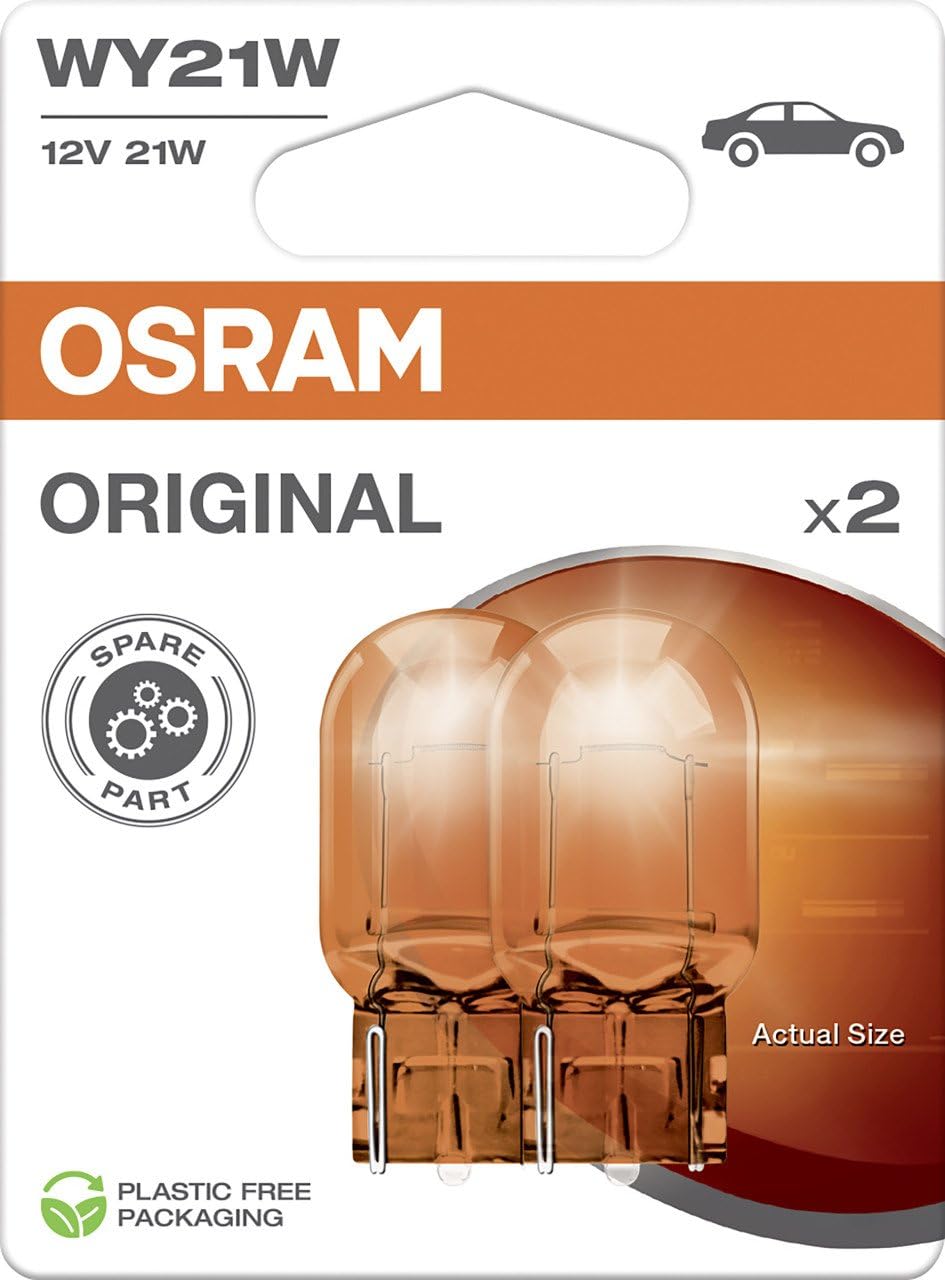 OSRAM ORIGINAL 12V, WY21W, 7504-02B, Glass Wedge Base, Halogen Signal Lamp, Double blister (2 lamps), white
