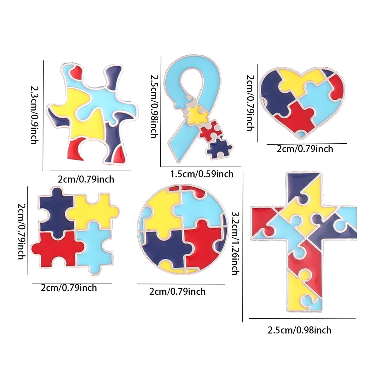 Pines de concienciación sobre el autismo, 5 piezas de rompecabezas, insignias de metal multicolores para ropa