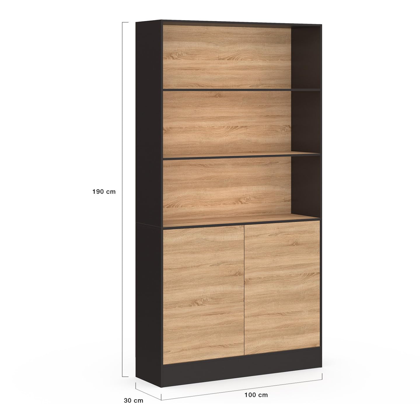 IDMarket - Carla 3 niveles XXL 1 armario negro y efecto madera H.190 cm