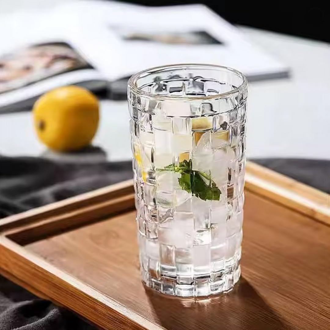 renovon 400ml,kabartma Dokuma Desenli 62'lı SetUzun Cam Bardak,Sıcak ve Soğuk Kokteyller,Buzlu İçececekler için Kibar Şık Ergonomik Tasarım Borosilikat Cam