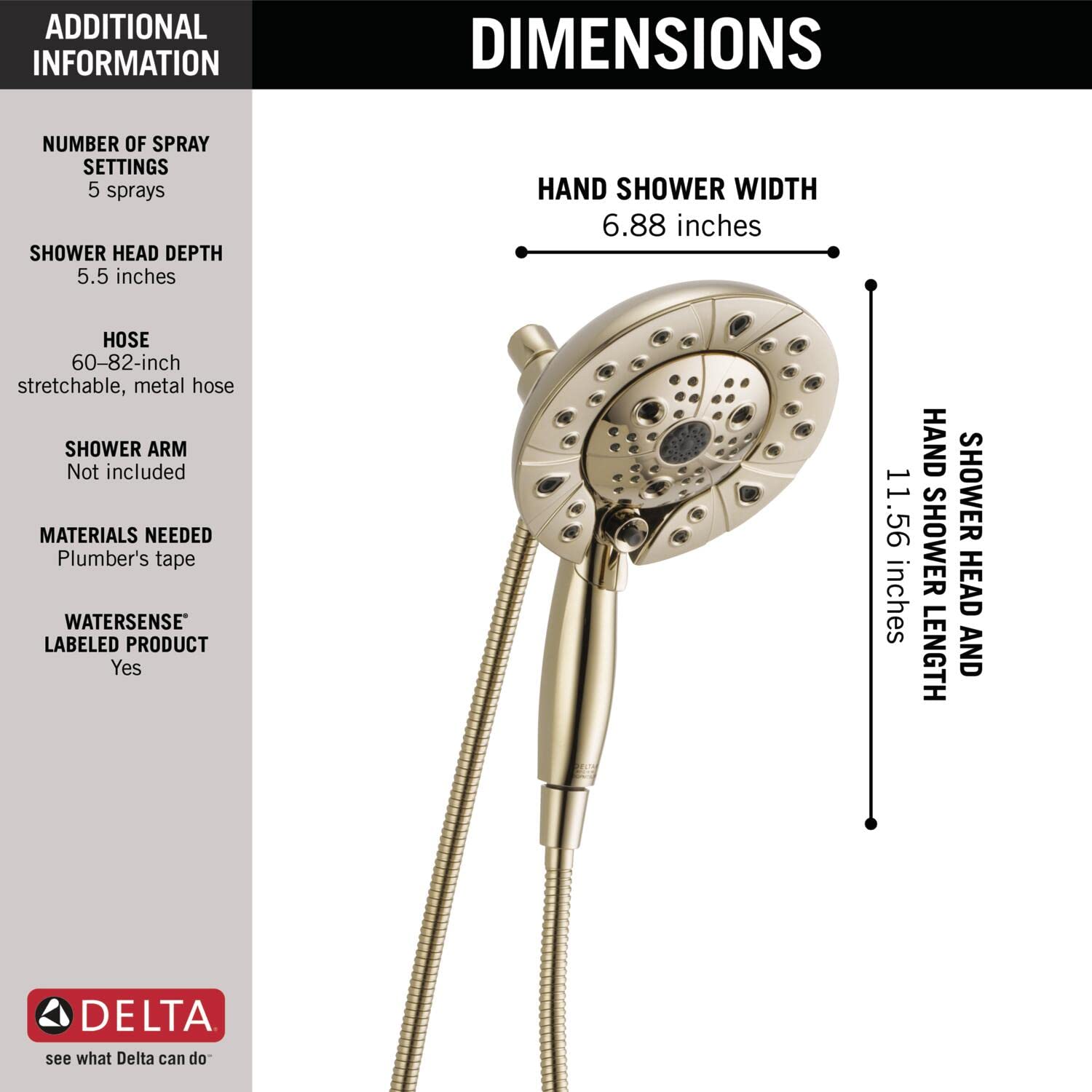 Delta 58480-PK In2ition H2Okinetic alcachofa de ducha 2 en 1, con 5 posiciones