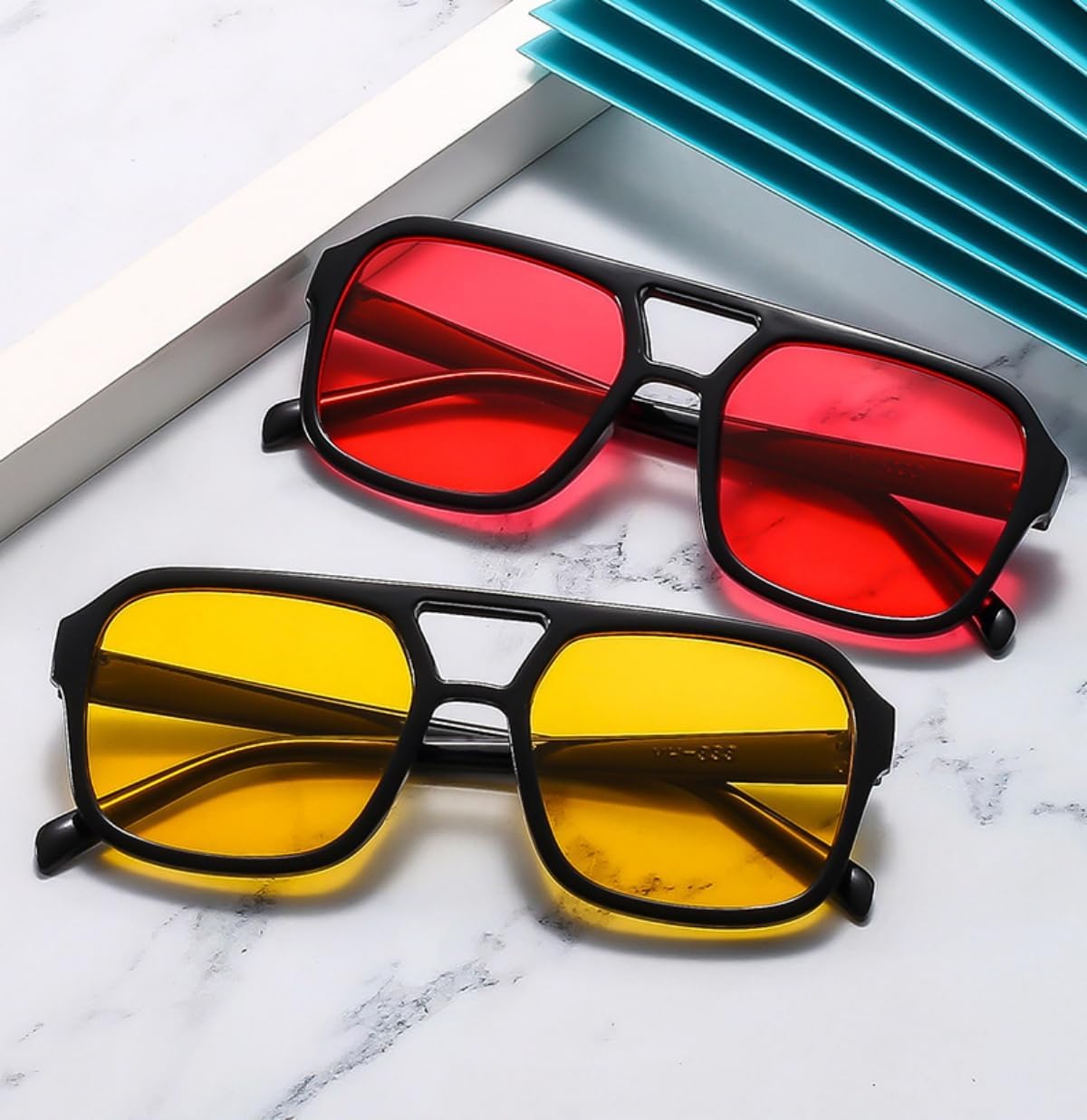 IKANOO 4 Pieces Vintage Retro 70s Square Aviator Sunglasses Women Men Classic Rectangle Sunglasses Trendy Shades