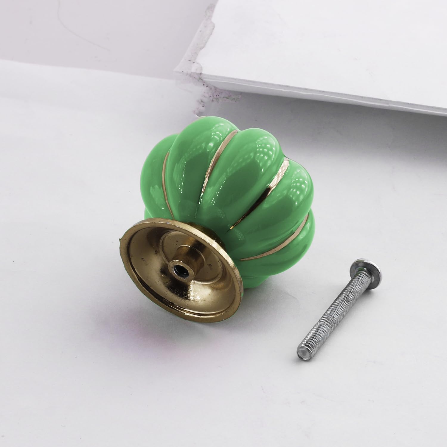 Pistak (1 Adet) Yeşil Porselen Gold Metal Renk Düğme Kulp Mobilya Çekmece Dolap Kulpu Kulbu Kulpları