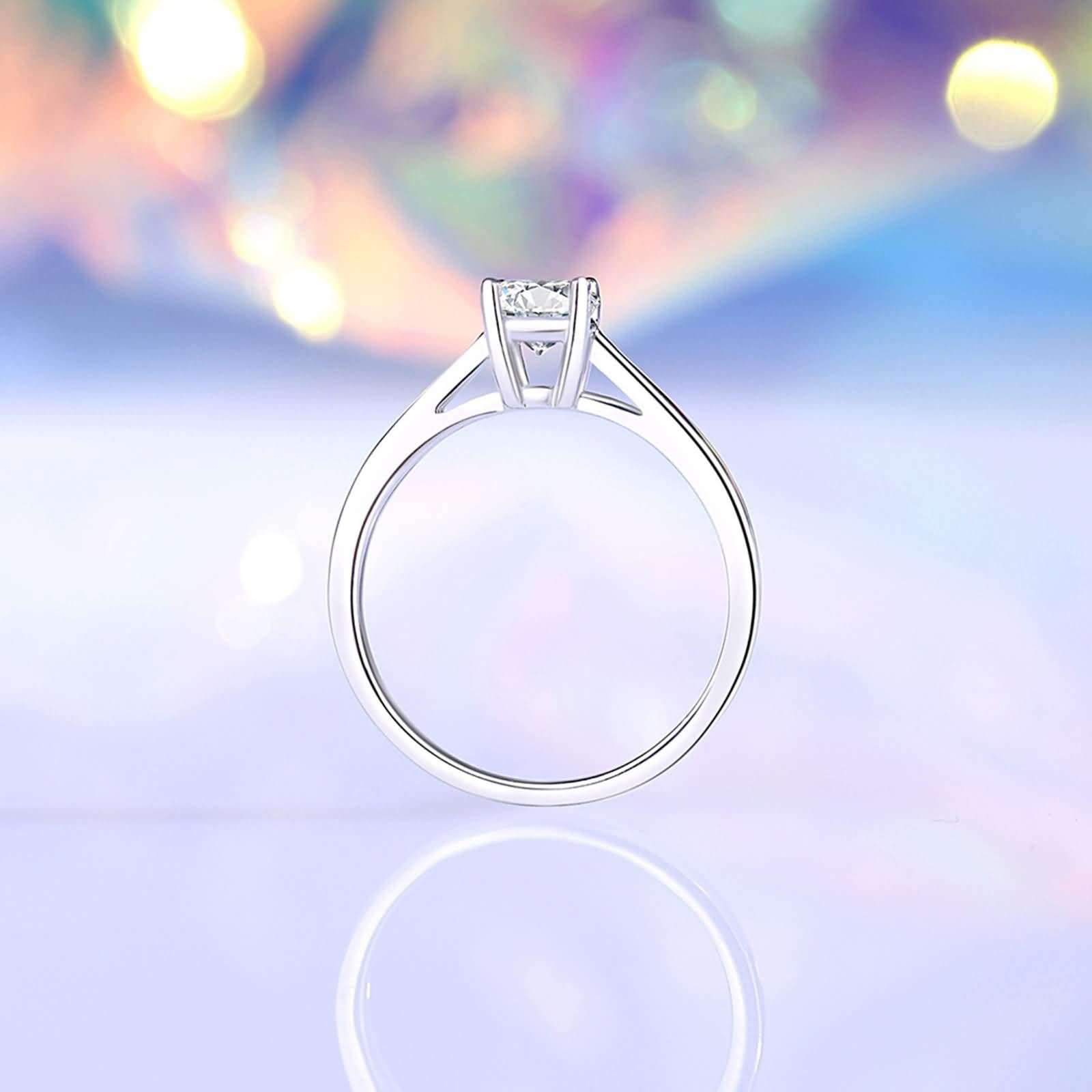 Anillo de oro auténtico para mujer, anillo de boda de oro blanco con moissanite de 0,5 ct, anillo de compromiso solitario para mujeres
