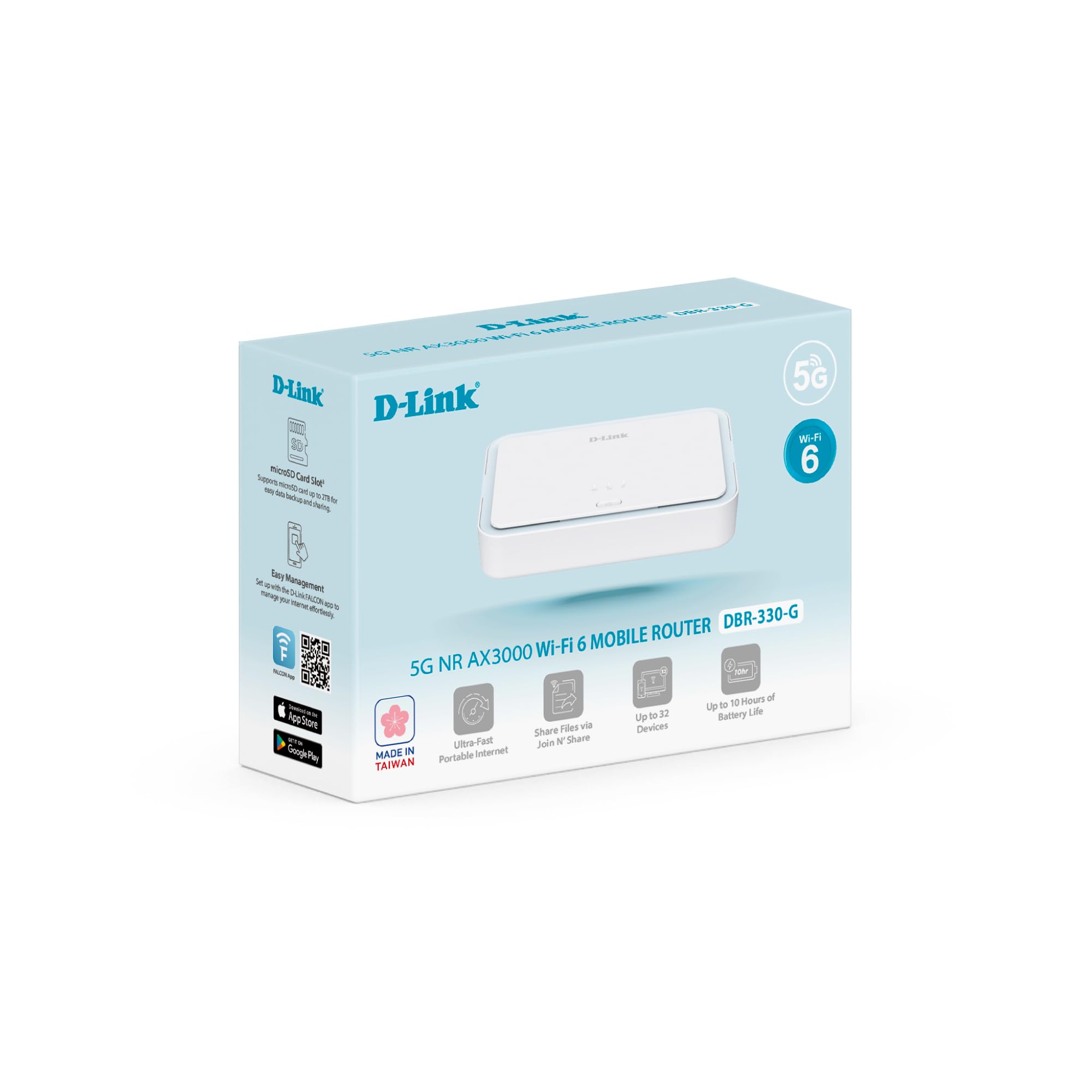 D-Link 5G NR AX3000 Mobiler Wi-Fi 6 Router (DBR-330-G) – Bis zu 4,67 Gbit/s 5G, Dual-Band AX3000, 5260-mAh-Akku, 32 Geräte, MicroSD-Freigabe, USB-C, Tragbarer 5G-Hotspot