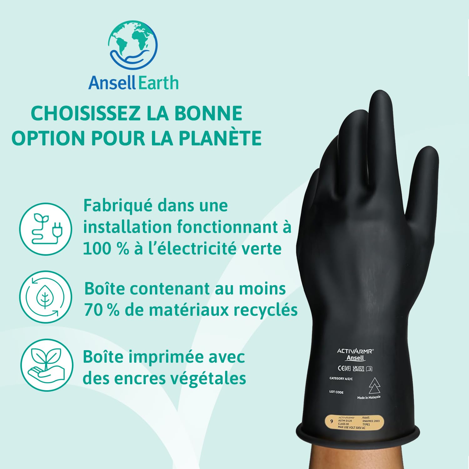 Ansell ActivArmr RIG011B, Gants de protection en caoutchouc, Gants latex noir flexibles et durables, Protection contre les éclairs d'arc, Gants électriciens, Gants de travail 2XL, Noir, 1 paire