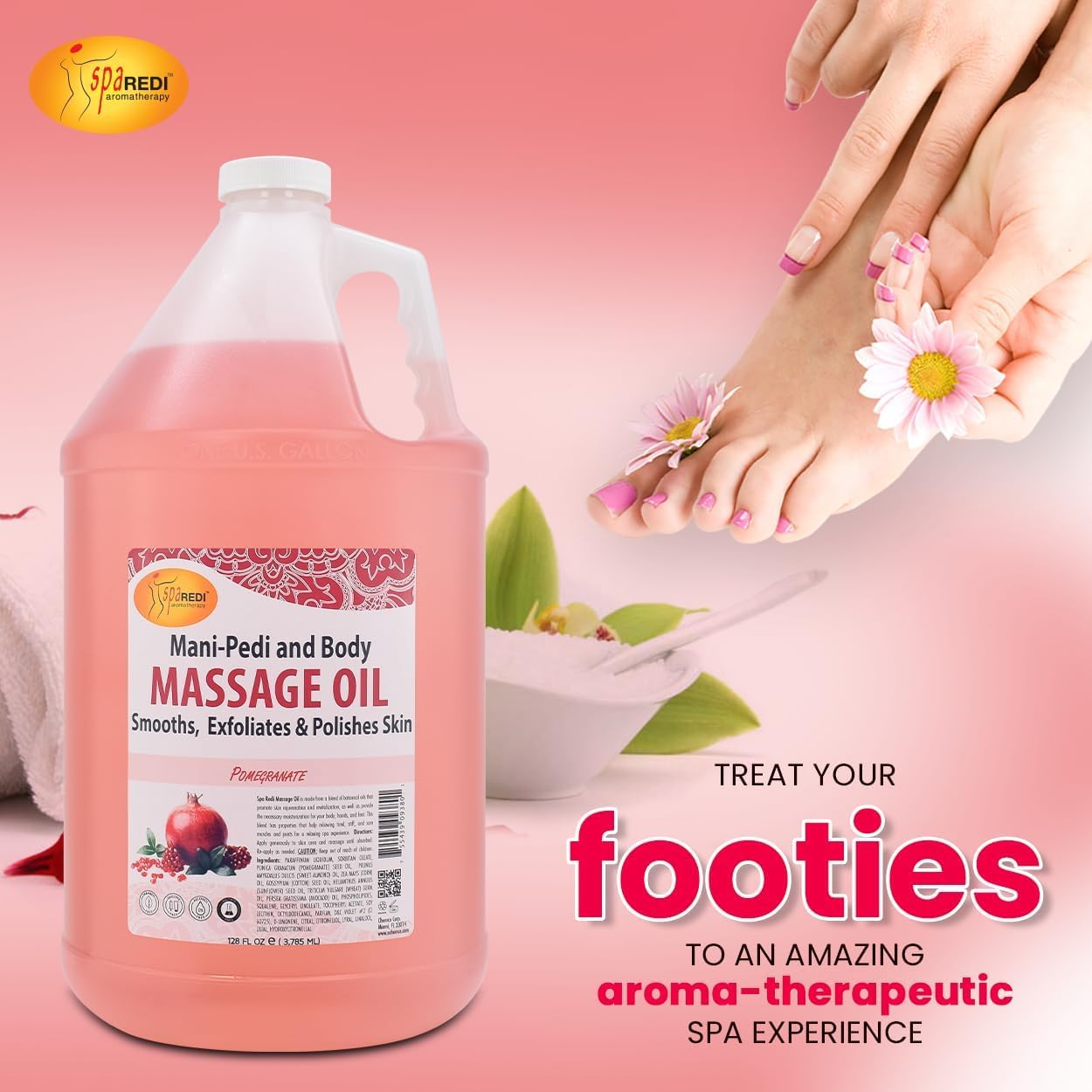 SPA REDI - Massage Oil, Pomegranate, 128 Oz - Professional Full Body Massage Therapy, Made with Almond Oil, Cotton Seed Oil, Sunflower Oil, Avocado Oil, Essential Oils and Vitamin E - Image 4